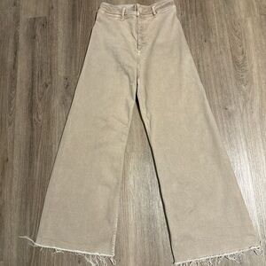 Zara Beige Flare Wide-Leg Jeans